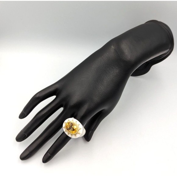 Elizabeth Adams Collection White Agate Ring With 14K Gold Accent & Citrine Sz7.5 - Picture 9 of 16